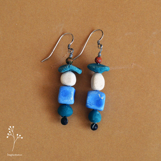 Blue and white terracotta earrings